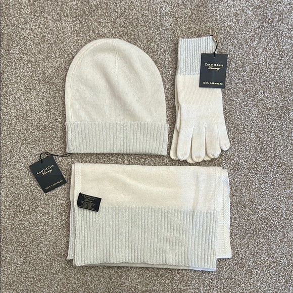 Charter Club Accessories - Charter Club Ivory Cashmere Winter Set